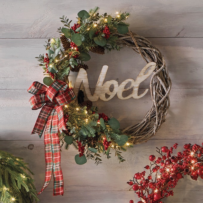 Lit Noel Half Wreath, , large