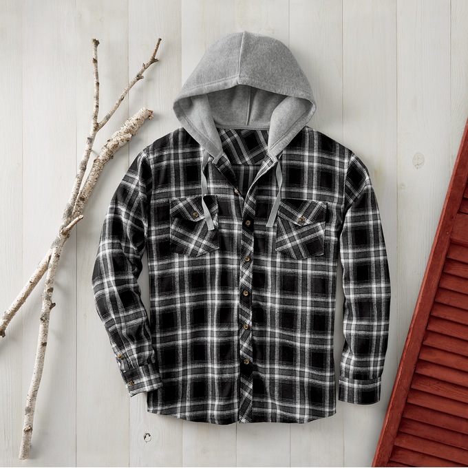 Men&#39;s Flannel with Fleece Hoodie, , large