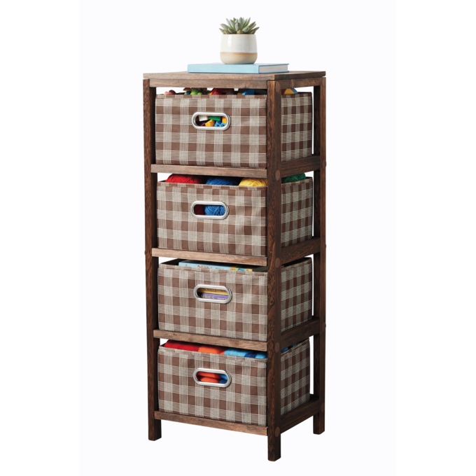 Plaid 4-Drawer Storage, Brown, large