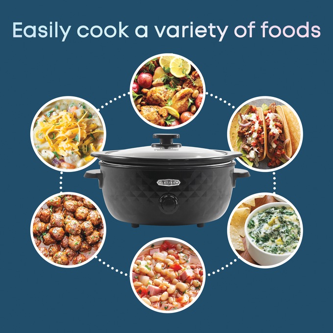 Elite Gourmet 6-Quart Diamond Pattern Slow Cooker, Black, large