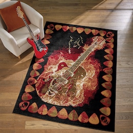 Flaming Guitar Rug - 5&#39; 3&quot; x 7&#39; 2&quot;, , large