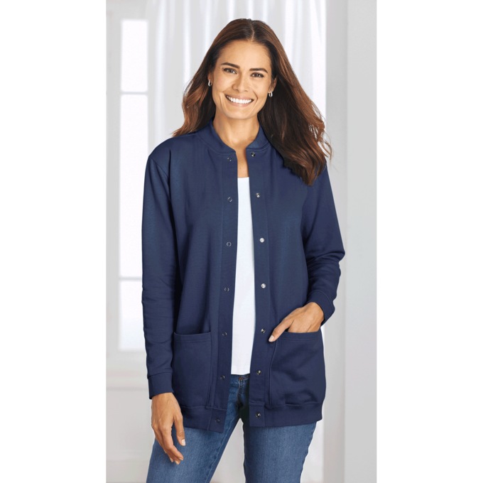 Snap-Front Cotton-Blend Women's Cardigan, , large