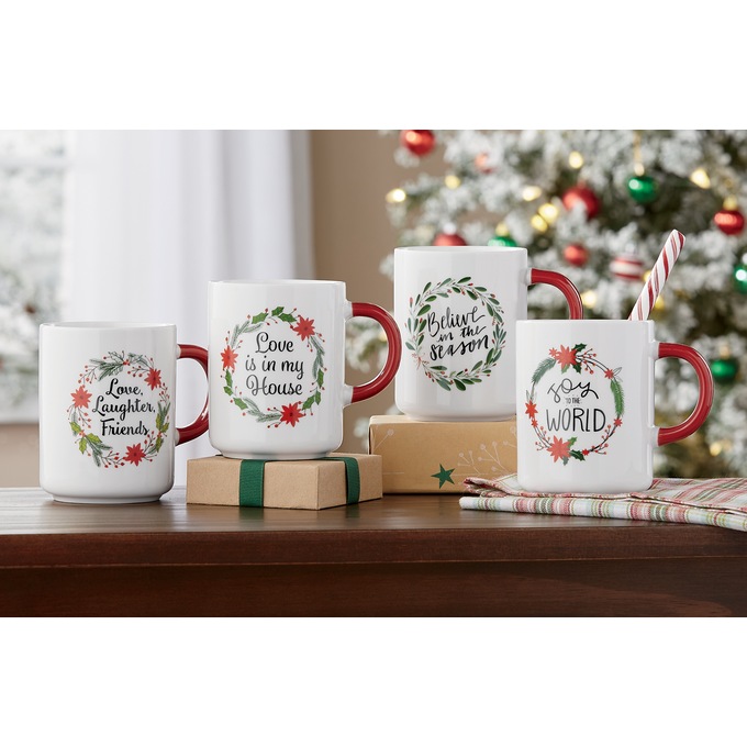 4-Piece Assorted Christmas Mug Set, , large