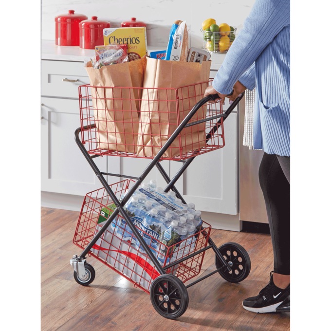 2-Tier Collapsible Shopping Cart, , large