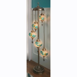 Peacock Feather Hand-Painted Glass Floor Lamp, , large