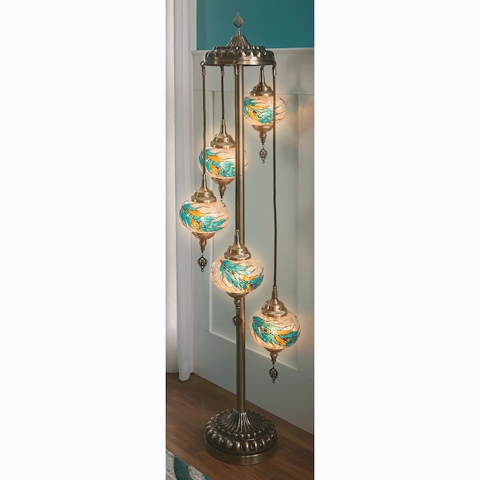 Peacock Feather Painted Glass Floor Lamp, , large
