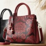 Embossed Floral Satchel with Crossbody Strap, , large