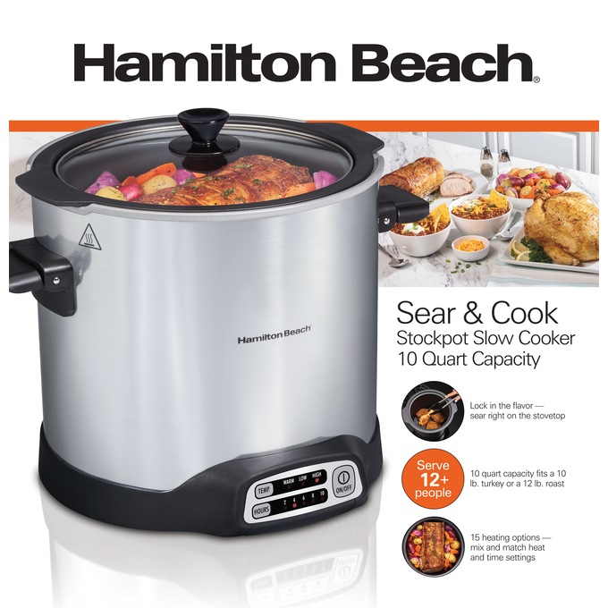 Hamilton Beach Sear and Cook 10-Qt. Stockpot Slow Cooker, , large