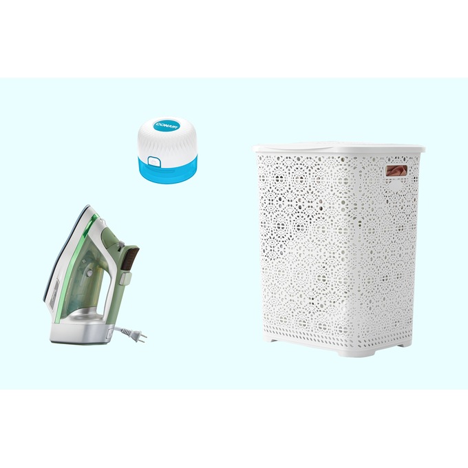 Hamilton Beach Durathon Digital Nonstick Iron, Conair Fabric Shaver and Lacy Laundry Hamper - Buy All and Save, , large