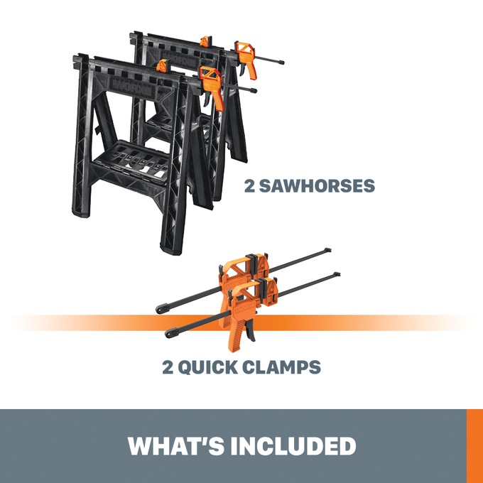 Worx Clamping Sawhorses (Set of 2) with Bar Clamps, , large