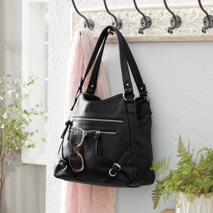 Solana Belted Handbag with Zip Pockets, Black, large