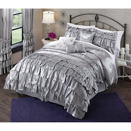 Bella Satin Ruffled 7-Piece Comforter Set and 5-Piece Window Set, , large