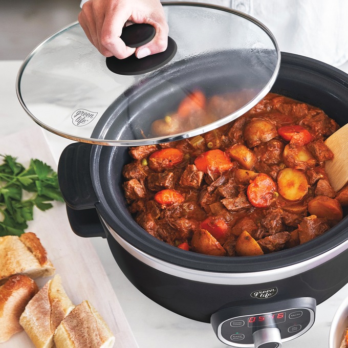 Green Life Slow Cooker Healthy Duo 6-Quart Slow Cooker, Black, large