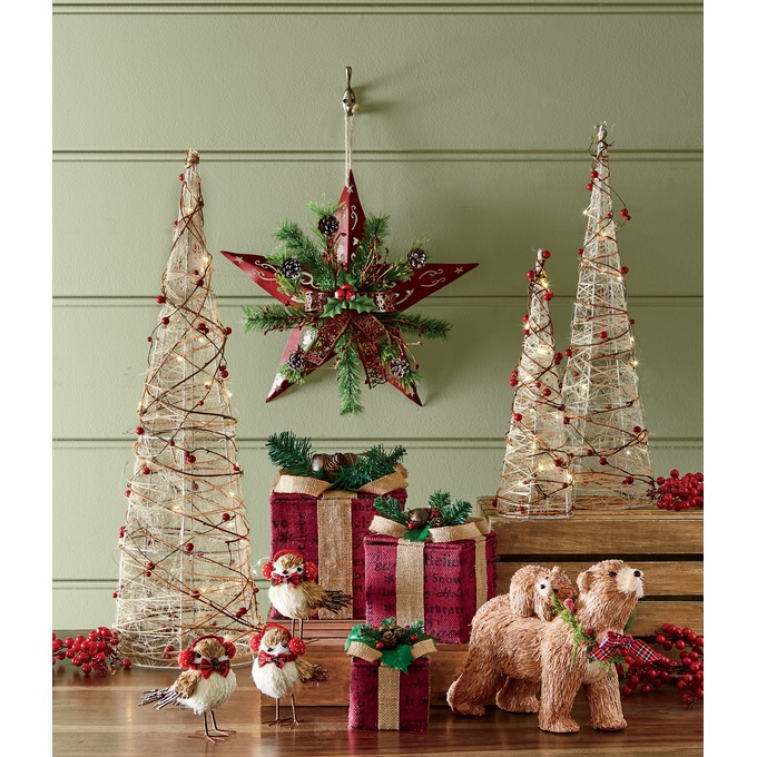 Set of 3 Rattan and Berry Cone Trees, , large