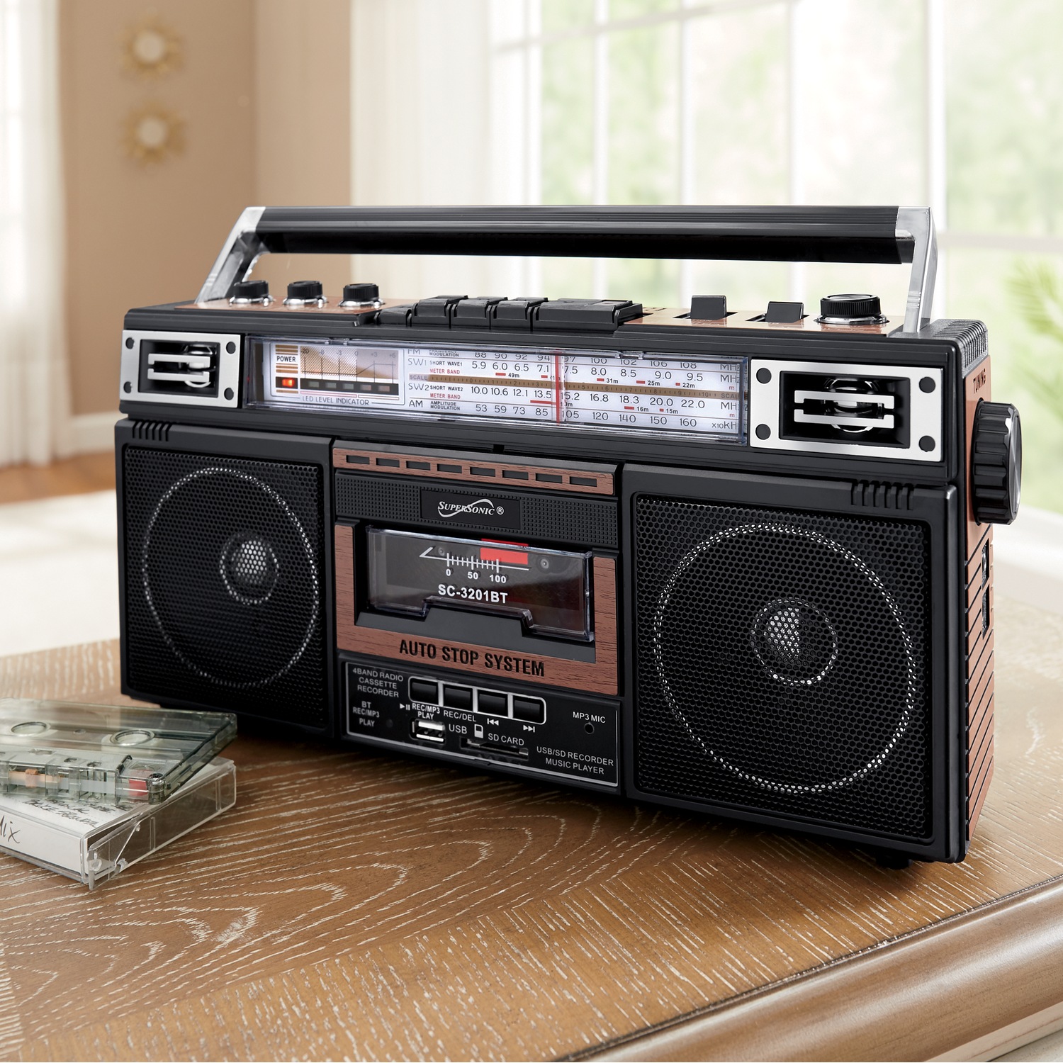 Supersonic 4-Band Radio and Cassette Player with Bluetooth