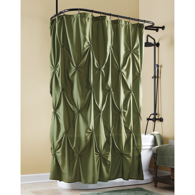 Serene Ruched Shower Curtain, Olive, large