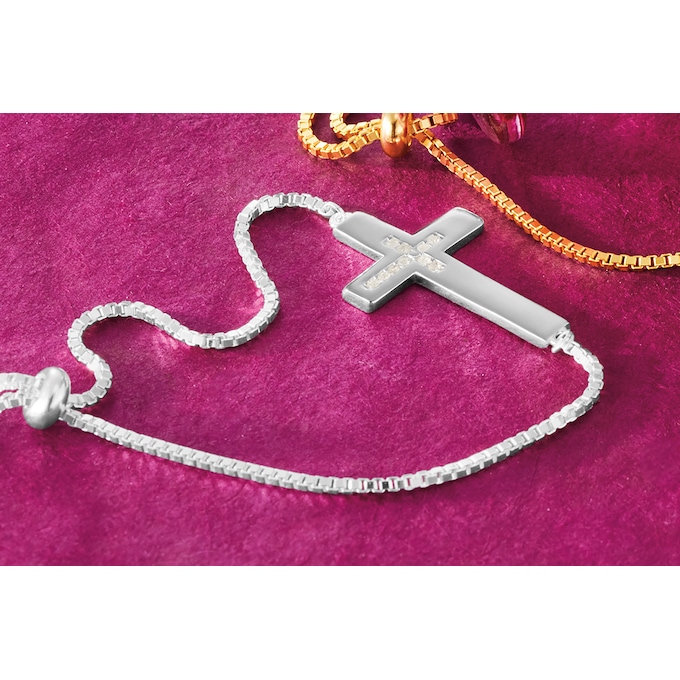 Diamond Cross Adjustable Bracelet, Sterling Silver, large