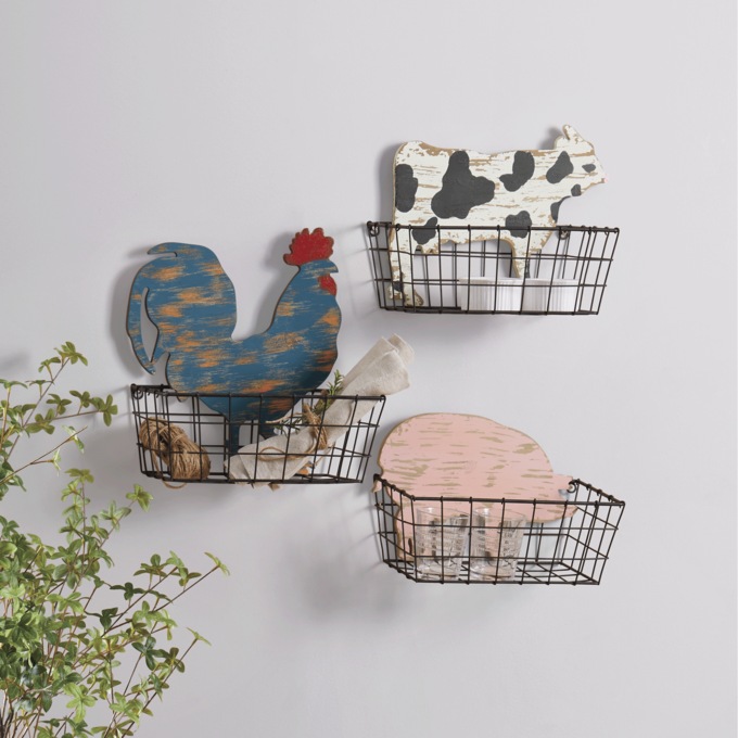 Set of 3 Farm Animal Wall Baskets, , large