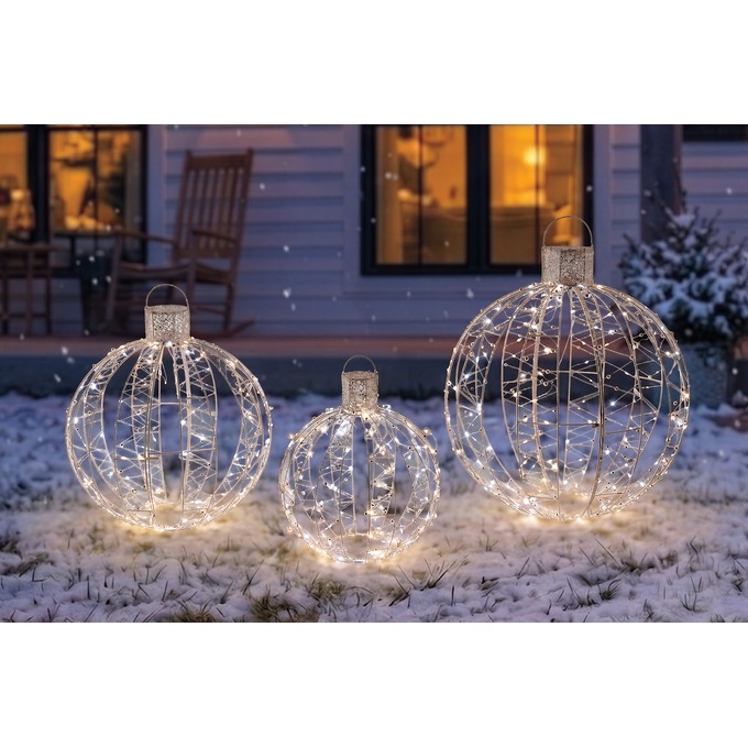 Set of 3 Large Outdoor Illuminating Metal Ornaments, Gold, large