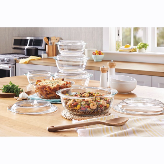 Set of 6 Glass Casserole Dishes with Lids, , large