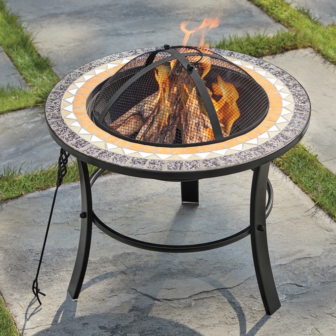 Mosaic Firepit with BBQ Grill, , large