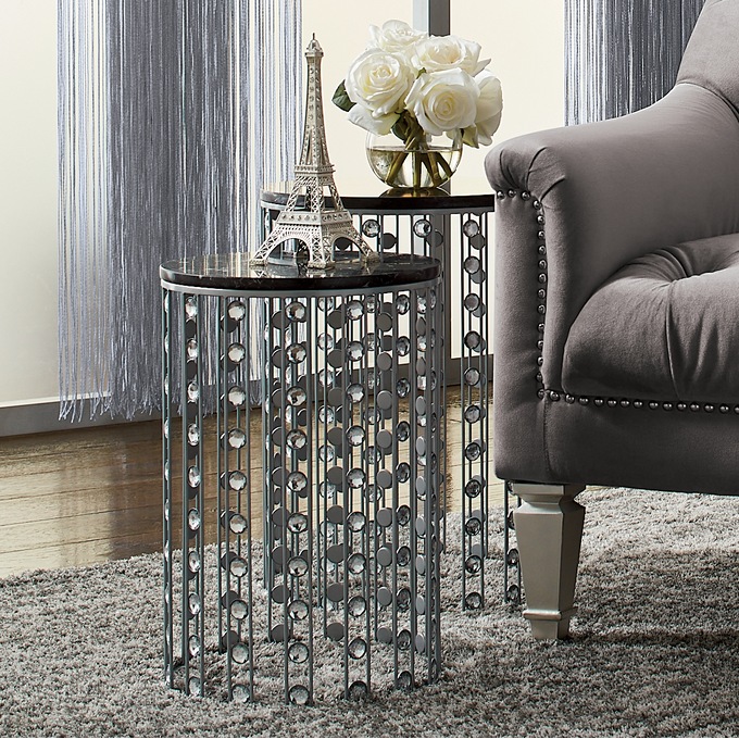 Set of 2 Faux-Marble Top Tables, , large