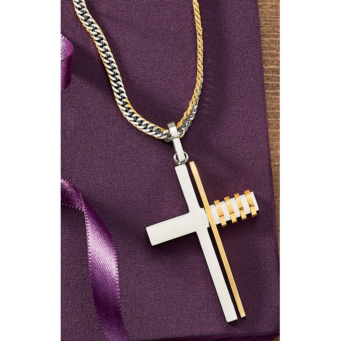 Men&#39;s Two-Tone Stainless Steel Cross Pendant, , large