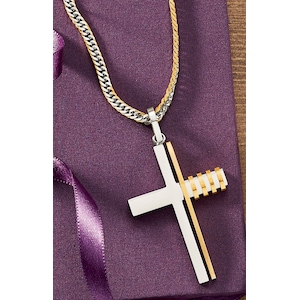 Men's Two-Tone Stainless Steel Cross Pendant, , large