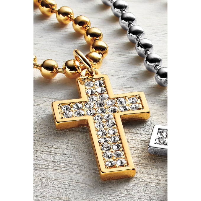 Men's Crystal Pav&eacute; Cross Pendant, Goldtone, large