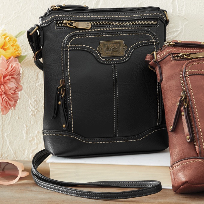 B.O.C. Bingham Faux Leather Crossbody Organizer with Zip Closure, Black, large