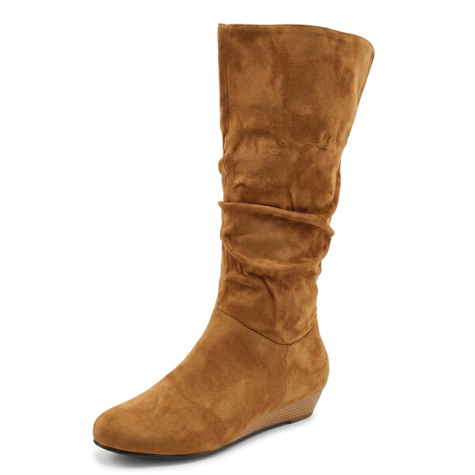 Amanda D'Laurie Tall Scrunch Boot: Rich Suede Look with 1" Wedge Heel, , large