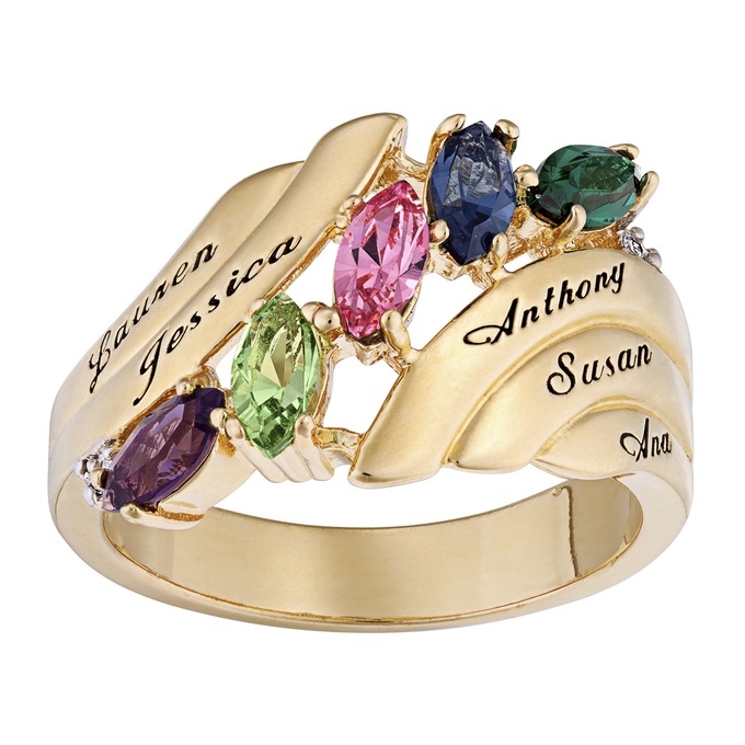 Marquis Magic Family Name and Birthstone Ring, Goldtone, large