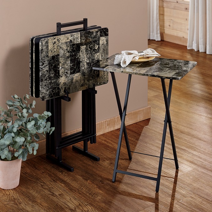 5-Piece Faux-Marble Tray Tables, , large