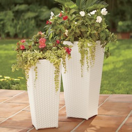Set of 2 White Wicker Planters, , large