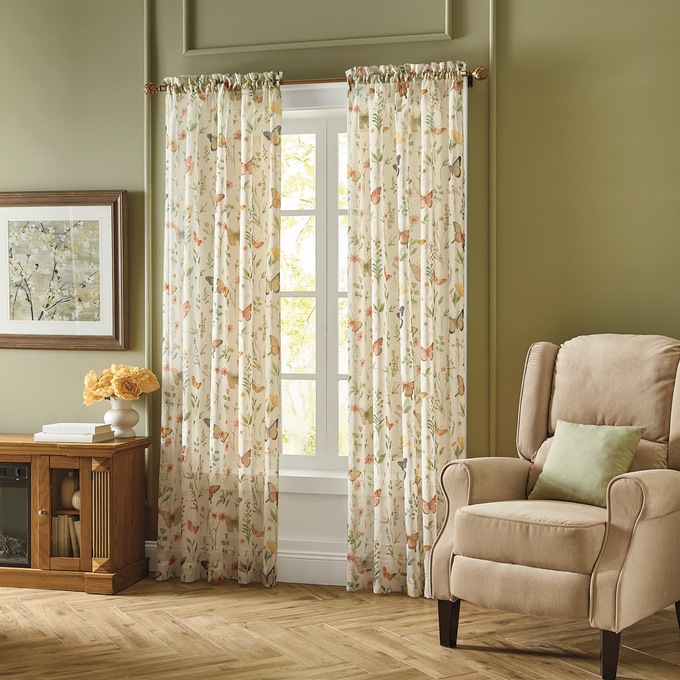 Semi-Sheer Butterfly Garden Panel, , large