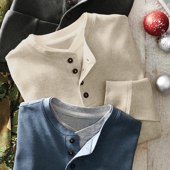 Men's Thermal Cotton-Blend Henley, , large