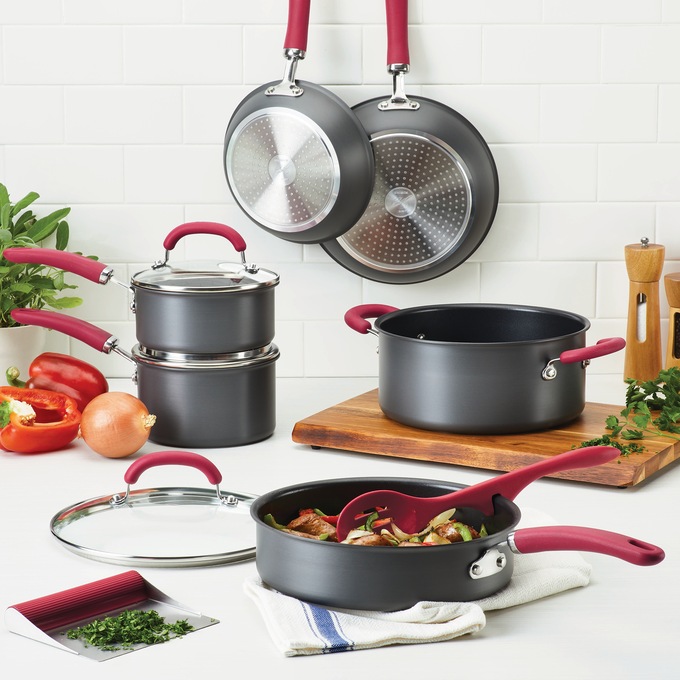 Rachael Ray&reg; 11-Piece Create Delicious Hard-Anodized Cookware Set, Red, large