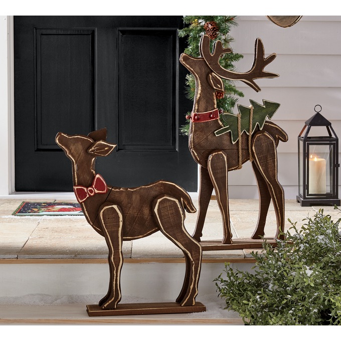 Set of 2 Chunky Wood Cutouts Reindeer, , large