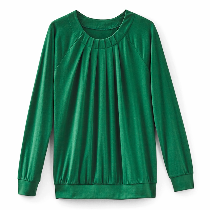 Long-Sleeve Banded-Bottom Top, , large