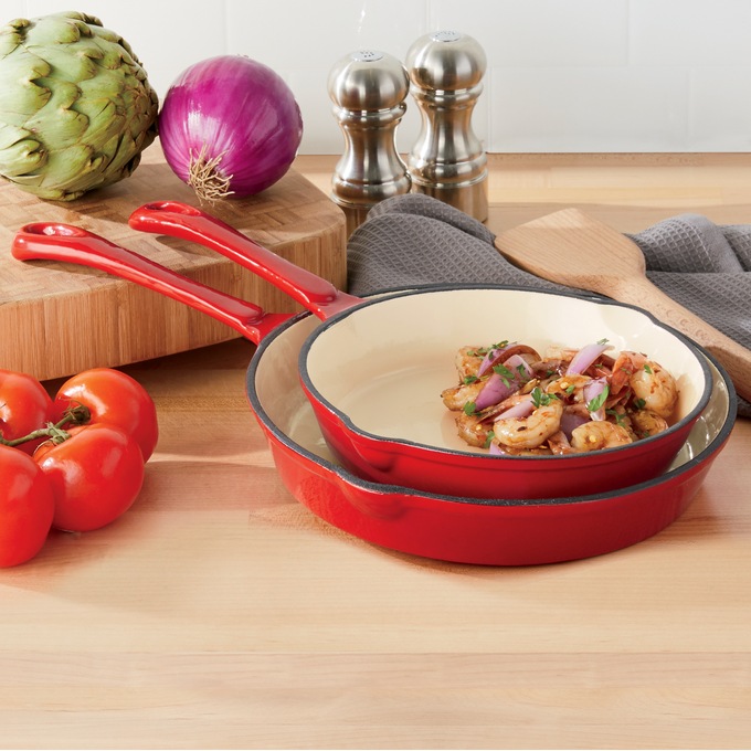 2-Piece Enameled Cast Iron Skillet Set, , large