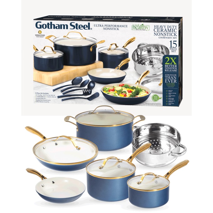 Gotham Steel Natural 15-Piece Ceramic Nonstick Cookware Set, , large