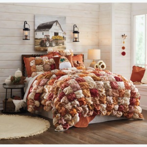 Annie Fall Patchwork Puff Oversized Quilt, , large