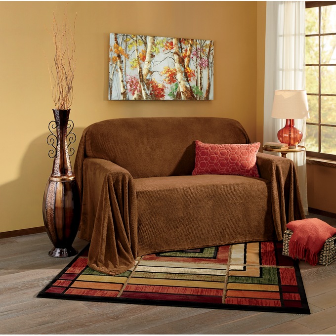 Textured Plush Furniture Throw, , large