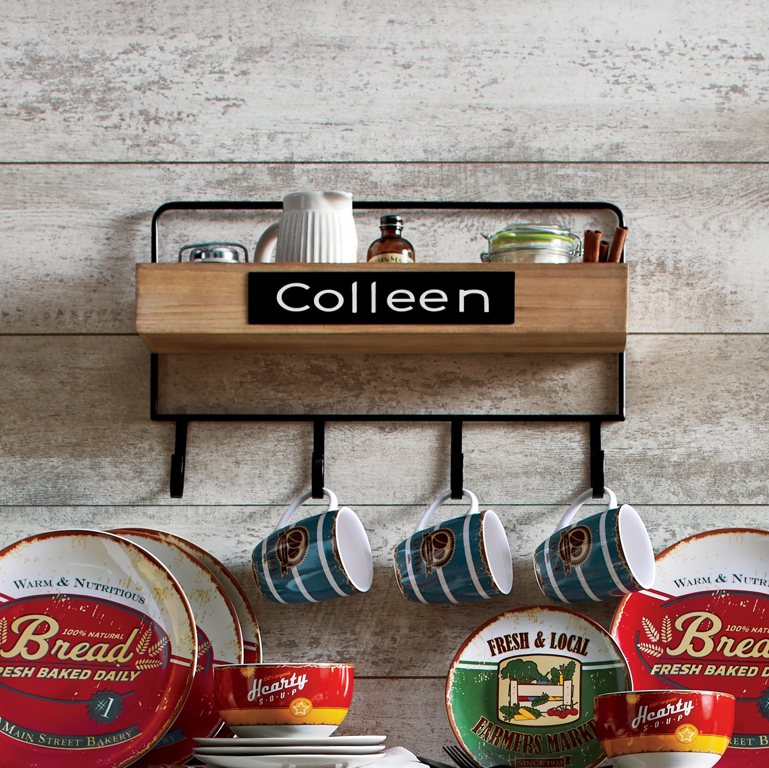 Personalized Wall Shelf with Hooks, , large