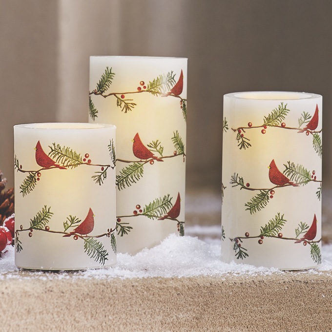 Set of 3 LED Cardinal Candles, , large