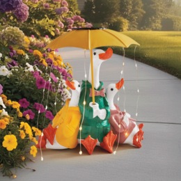 Solar Lit Spring Geese with Umbrella, , large