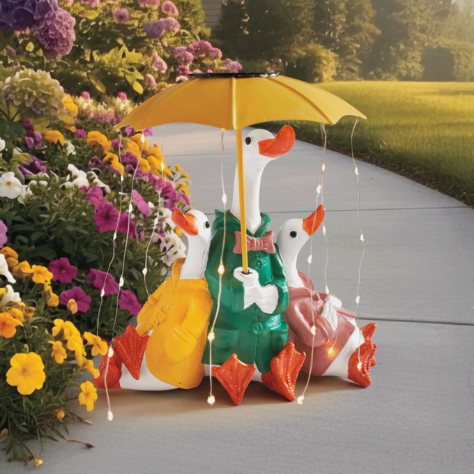Solar Lit Spring Geese with Umbrella, , large