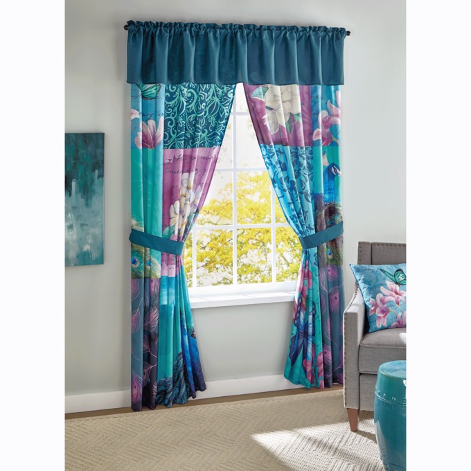 Patchwork Peacock Panel Pair, , large