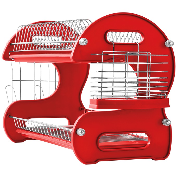 Space-Saving 2-Tier Dish Drying Rack with Utensil Holder, Delicious Red, large