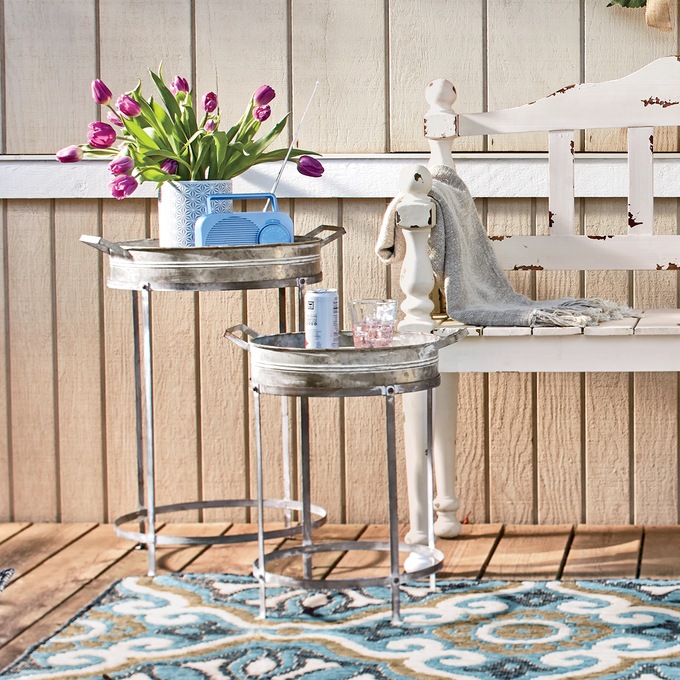 Set of 2 Galvanized Garden Tables, , large